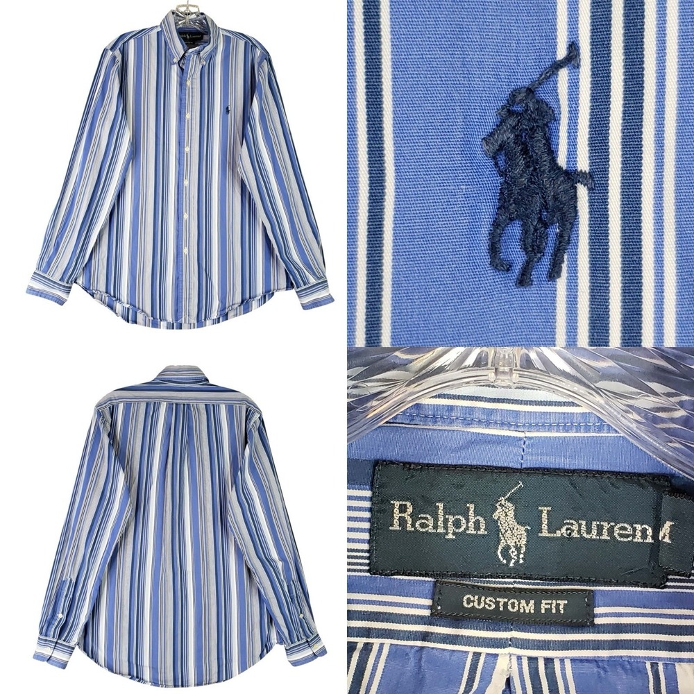 Polo Ralph Lauren Shirt Striped LS Button Down Blue Mens Size Medium M